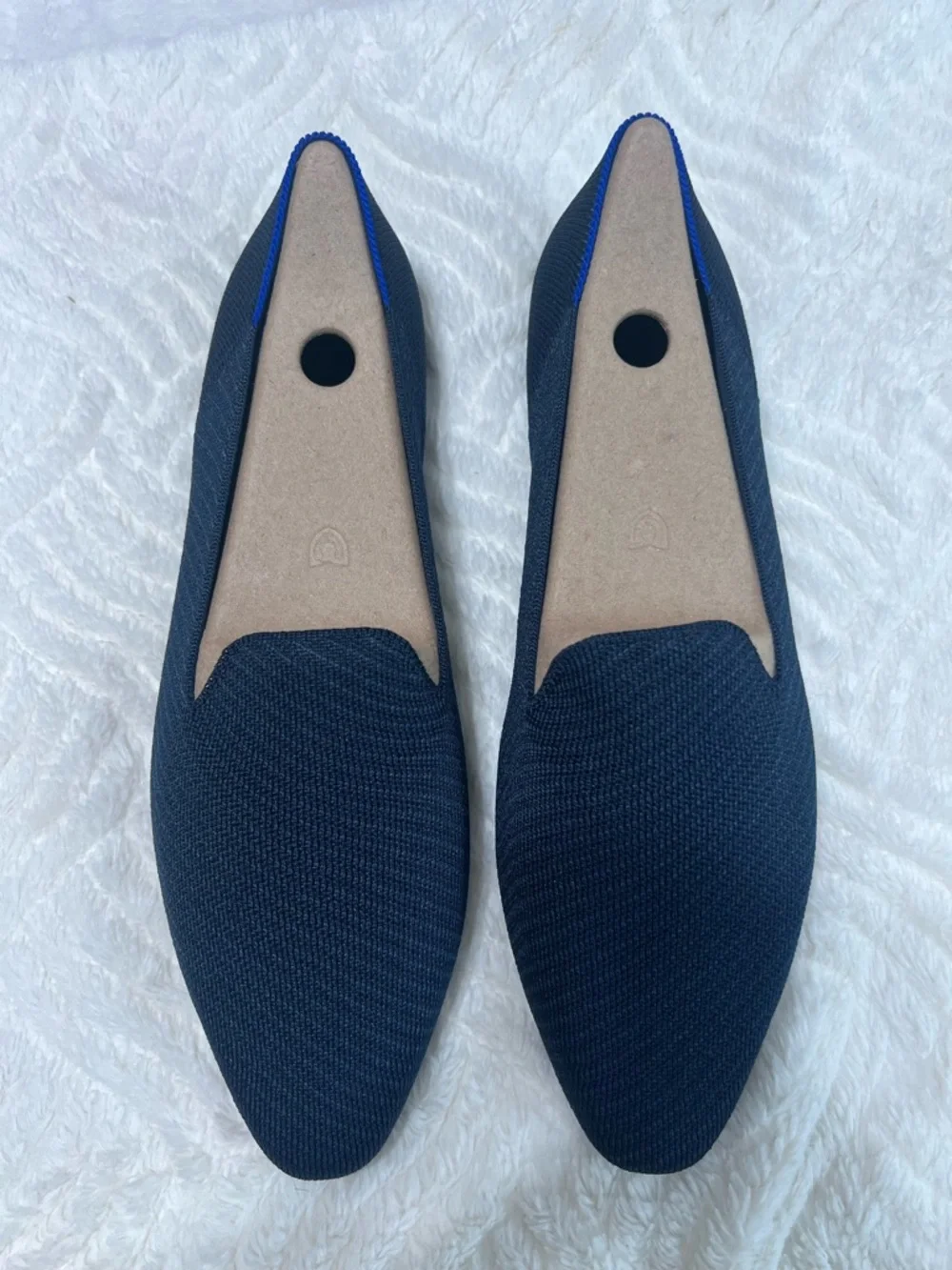 Rothy’s The Loafer Navy Twill Blue Knit Flats Size 12 New In Box Washable